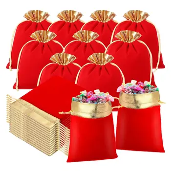 30 ADET Takı Torbalar İpli Çanta Mevcut Çanta Favor saklama çantası Makyaj Çantası Düğün Şeker Çantası(Kırmızı)