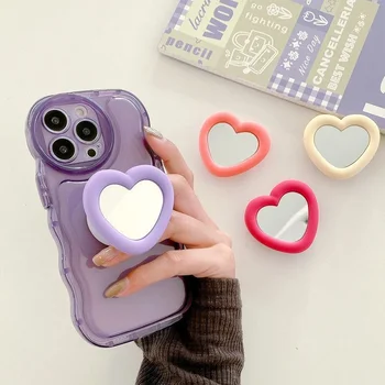 Kore Sevimli Aşk Kalp Ayna Tembel Griptok Braketi Telefon Aksesuarları Kavrama Tok Silikon telefon tutucu Halka Standı