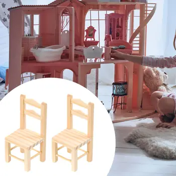 2 Adet 1/12 Ölçekli Dollhouse Sandalye Oyuncak Oyna Pretend ahşap mobilya Modeli Mini Sandalye BJD Bebek Parçaları Çalışma Yemek çocuk oyuncağı