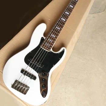 5 Dizeleri Beyaz Elektrik Bas Gitar Gülağacı Klavye Siyah Pickguard Özelleştirilebilir