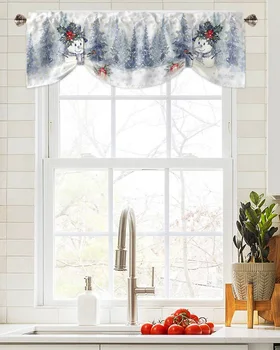 Noel Kar Tanesi Kuş Kardan Adam Pencere Perde Oturma Odası Mutfak Dolabı Tie-up Valance Perde Çubuk Cep Valance