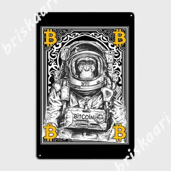 Bitcoin Uzay Maymun Sanat Metal Plak Poster Dekorasyon Plakaları Sinema Mutfak Tabela Posterleri