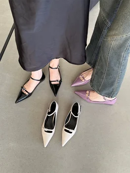 Bahar Kadın Mary Jane Ayakkabı Moda Sığ Çift Toka Bayanlar Zarif Düz Topuk Tek Ayakkabı Sokak Tarzı Bayan Ayakkabıları
